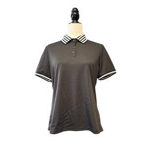 Tribal Sport Womens Black Striped Collar Polo Shirt UPF 40 Performance Top M NWT